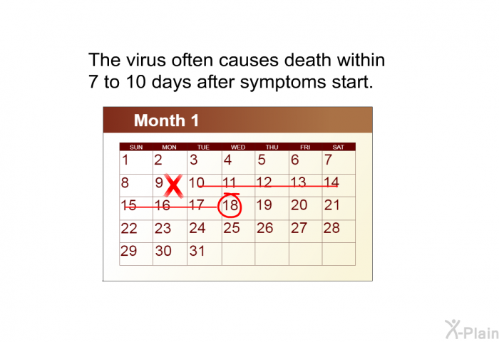 The virus often causes death within 7 to 10 days after symptoms start.