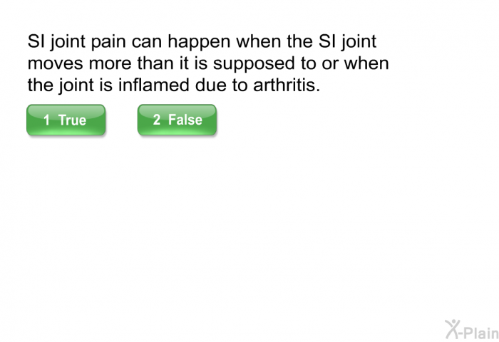 SI joint pain can happen when the SI joint moves more than it is supposed to or when the joint is inflamed due to arthritis.