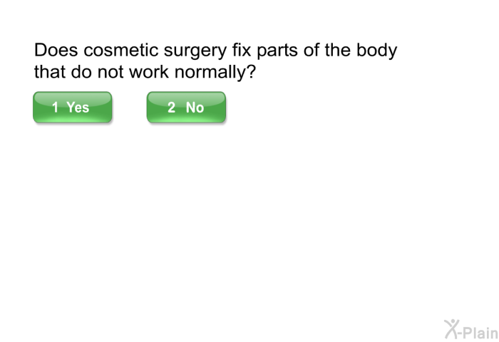 Does cosmetic surgery fix parts of the body that do not work normally?