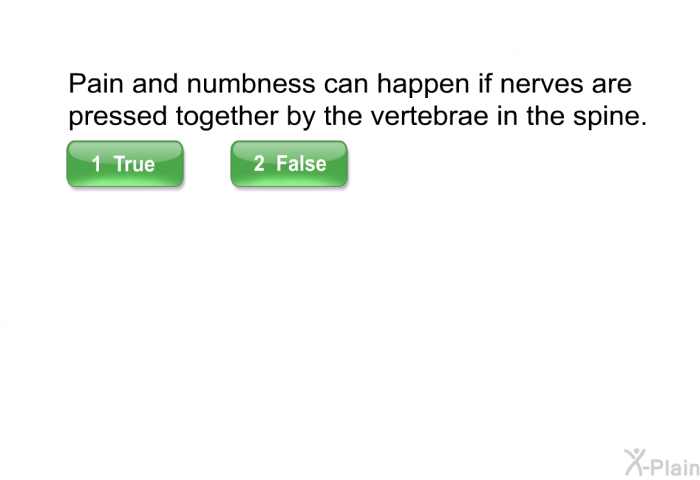 Pain and numbness can happen if nerves are pressed together by the vertebrae in the spine.