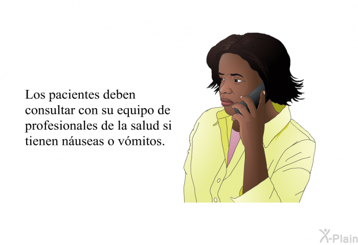 Los pacientes deben consultar con su equipo de profesionales de la salud si tienen nuseas o vmitos.