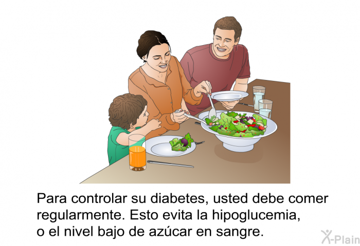Para controlar su diabetes, usted debe comer regularmente. Esto evita la hipoglucemia, o el nivel bajo de azcar en sangre.