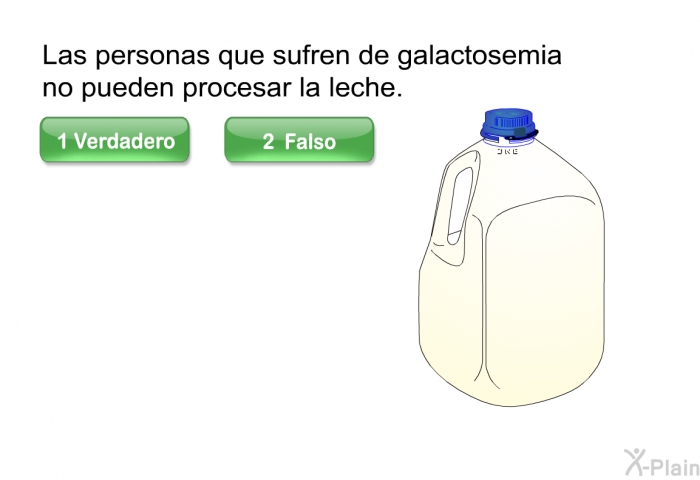 Las personas que sufren de galactosemia no pueden procesar la leche. Presione verdadero o falso.