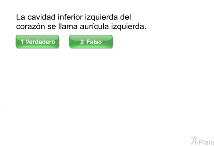 La cavidad inferior izquierda del corazn se llama aurcula izquierda.