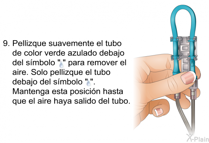 Pellizque suavemente el tubo de color verde azulado debajo del smbolo 