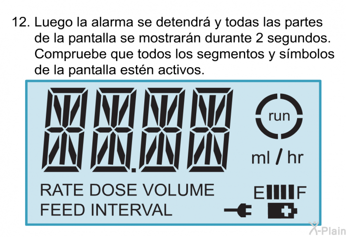 <OL START=12> Luego la alarma se detendr y todas las partes de la pantalla se mostrarn durante 2 segundos. Compruebe que todos los segmentos y smbolos de la pantalla estn activos.