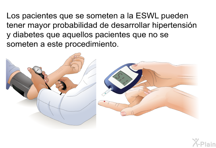 Los pacientes que se someten a la ESWL pueden tener mayor probabilidad de desarrollar hipertensin y diabetes que aquellos pacientes que no se someten a este procedimiento.