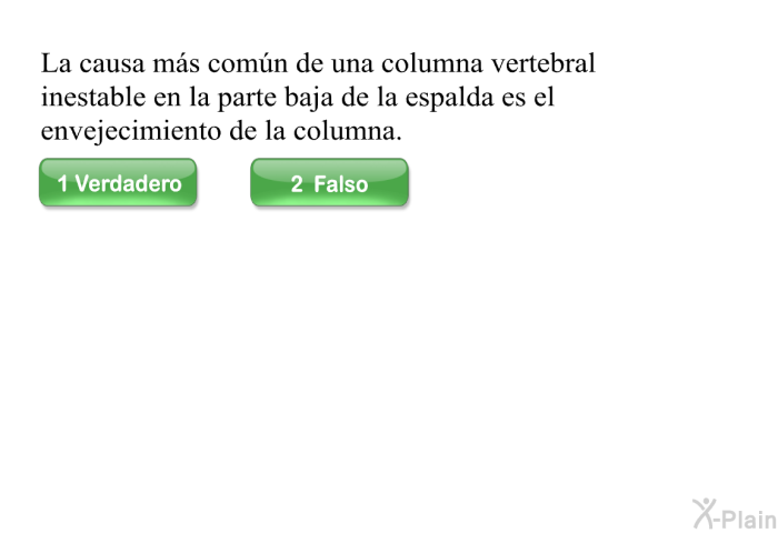 La causa ms comn de una columna vertebral inestable en la parte baja de la espalda es el envejecimiento de la columna.