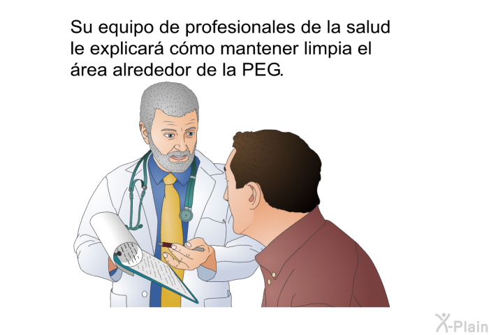 Su equipo de profesionales de la salud le explicar cmo mantener limpia el rea alrededor de la PEG.