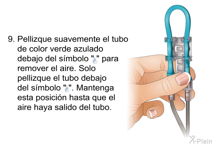 Pellizque suavemente el tubo de color verde azulado debajo del smbolo 