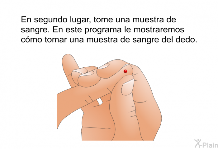 En segundo lugar, tome una muestra de sangre. En este programa le mostraremos cmo tomar una muestra de sangre del dedo.