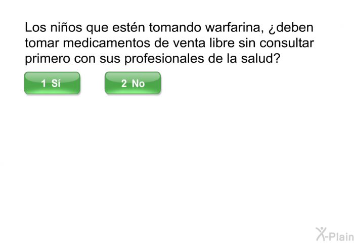 Los nios que estn tomando warfarina, ¿deben tomar medicamentos de venta libre sin consultar primero con sus profesionales de la salud?